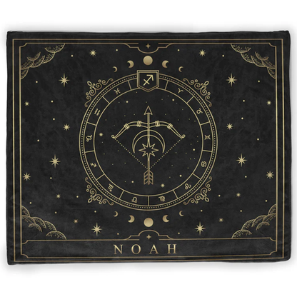 Custom Sagittarius zodiac throw blanket with personalized name on soft fleece
