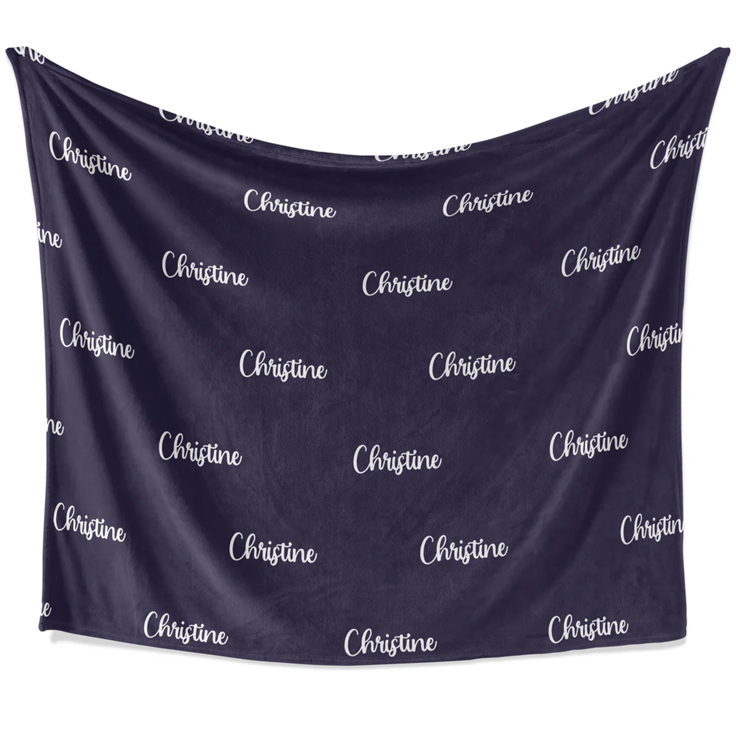 Personalized navy blue throw blanket with custom name as meaningful holiday gift
