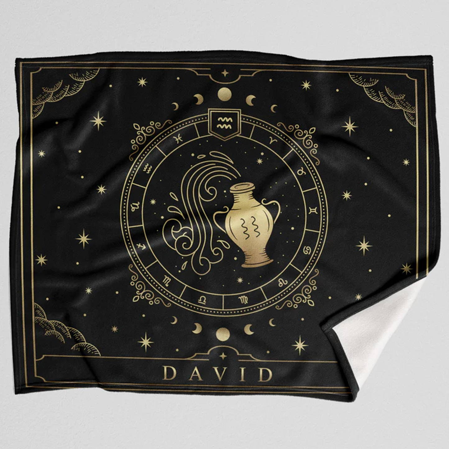 Custom Aquarius zodiac throw blanket with personalized name on soft fleece
