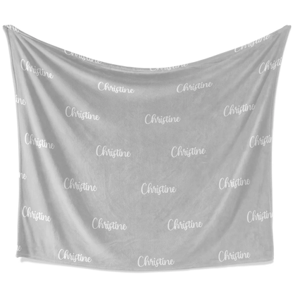 Custom name throw blanket in gray color option as modern housewarming decor gift

