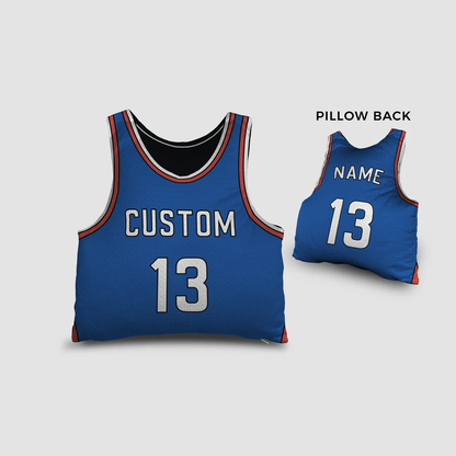 Personalized basketball jersey pillow in aqua blue as coastal sports decor gift
