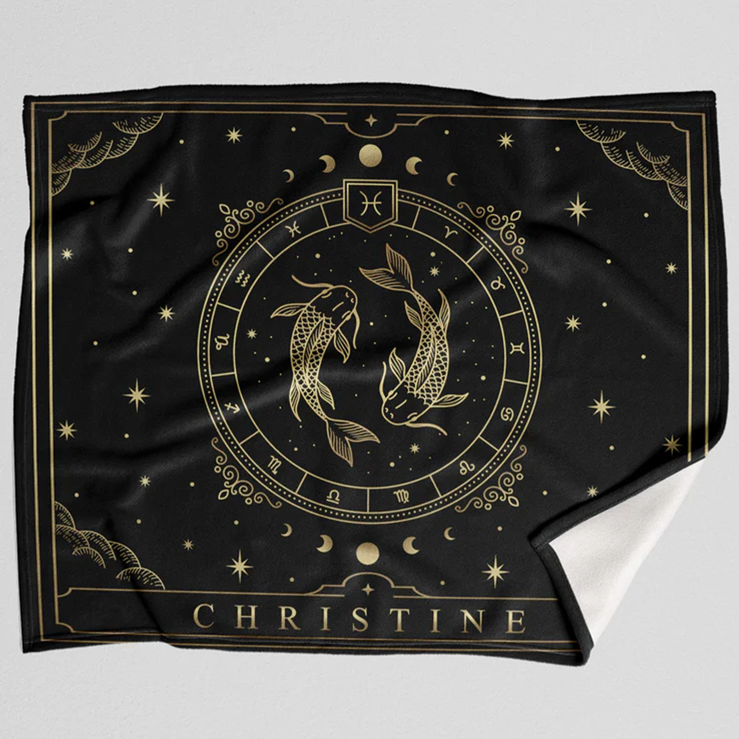 Custom Pisces zodiac throw blanket with personalized name on soft fleece
