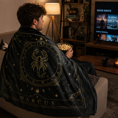 Custom Scorpio zodiac personalized fleece throw blanket for Halloween birthday gift
