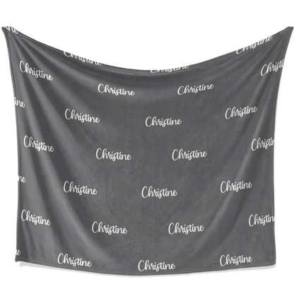 Custom name throw blanket in gray color option as modern housewarming decor gift
