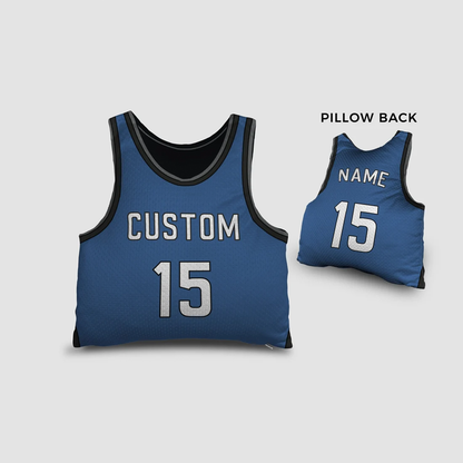 Personalized basketball jersey pillow in  blue as coastal sports decor gift
