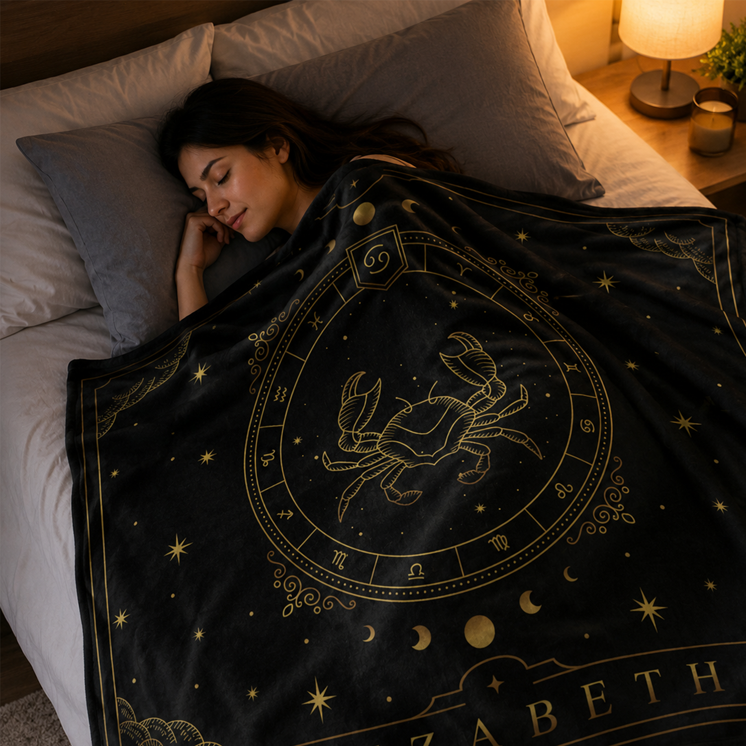 Custom Sagittarius zodiac throw blanket with personalized name on soft fleece
