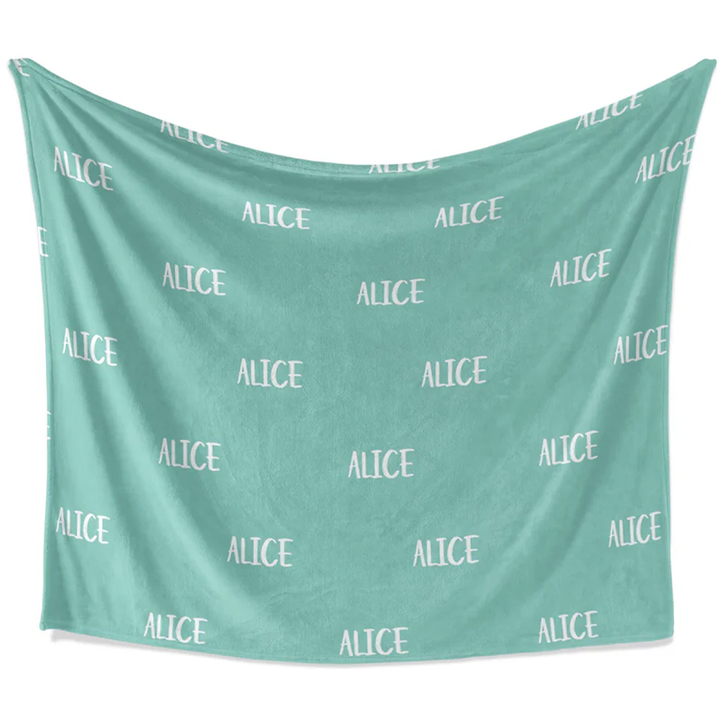 Custom name on teal color personalized fleece throw blanket as housewarming gift
