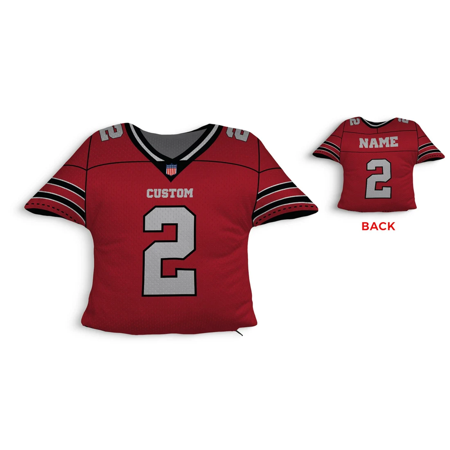 Football jersey personalized pillow showing full cotton cover and stitching detail
