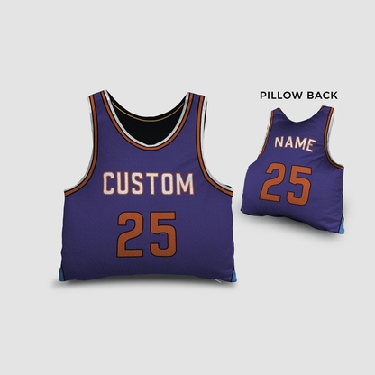 Personalized basketball jersey pillow in purple as team spirit gift for players
