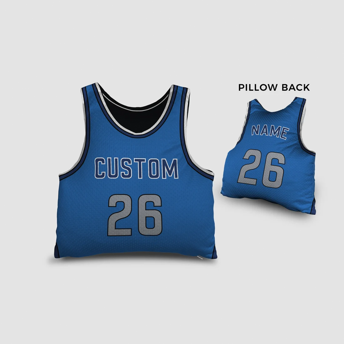Basketball jersey throw pillow in blue as custom name birthday gift for fans

