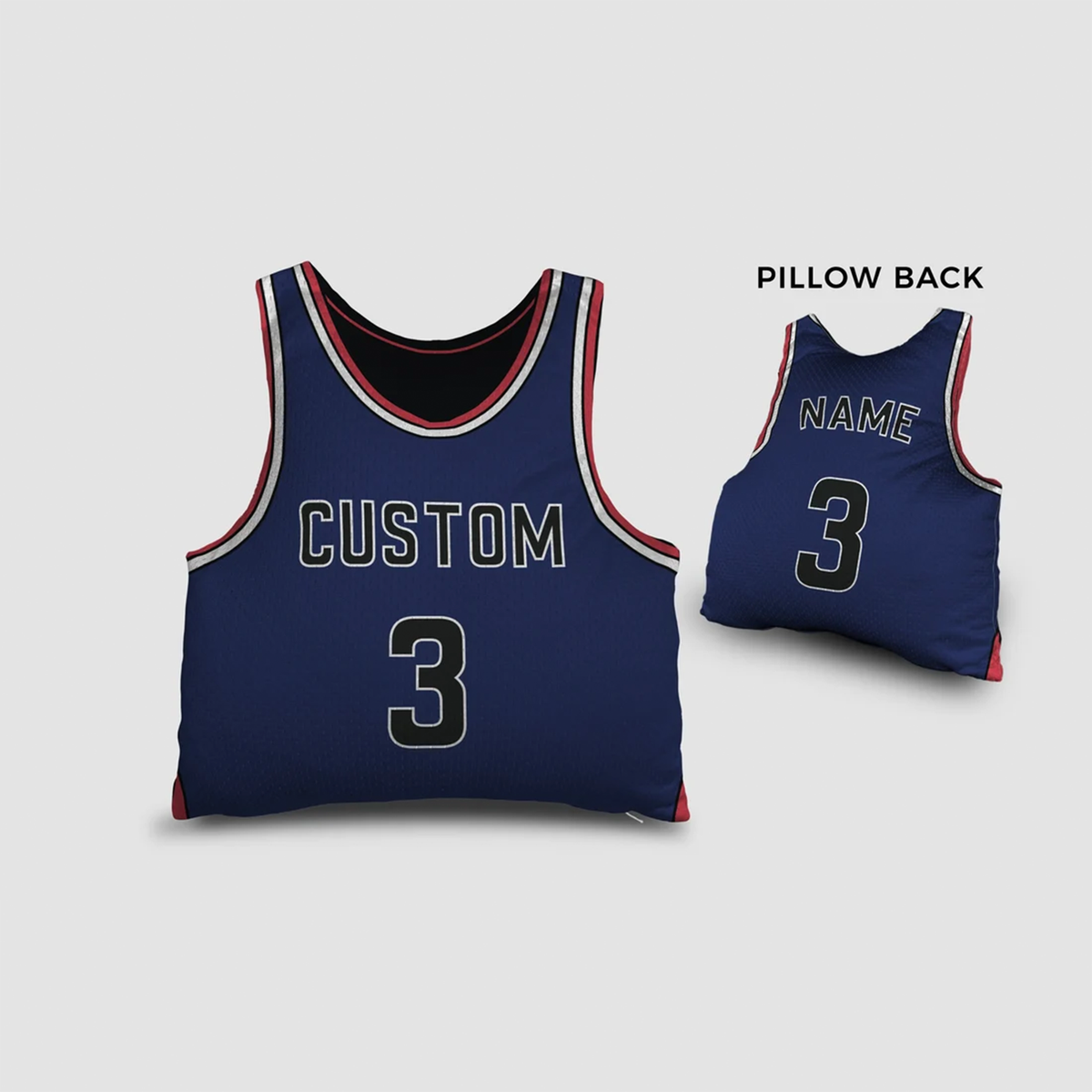 Basketball jersey throw pillow in royal blue with custom name for fan birthday gift
