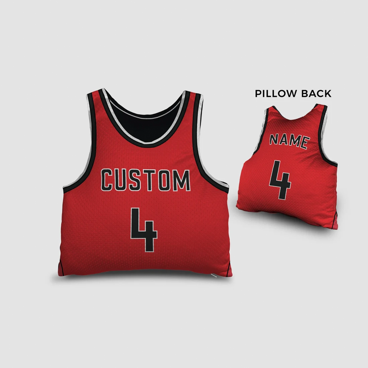 Custom basketball jersey pillow in red as personalised birthday gift for fans
