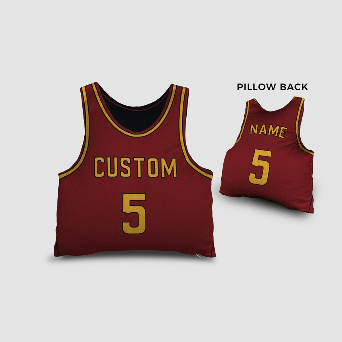 Basketball jersey throw pillow in maroon as custom name birthday gift for fans
