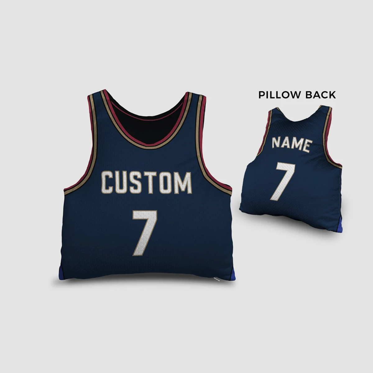 Personalized basketball jersey pillow in navy blue as team spirit gift for players
