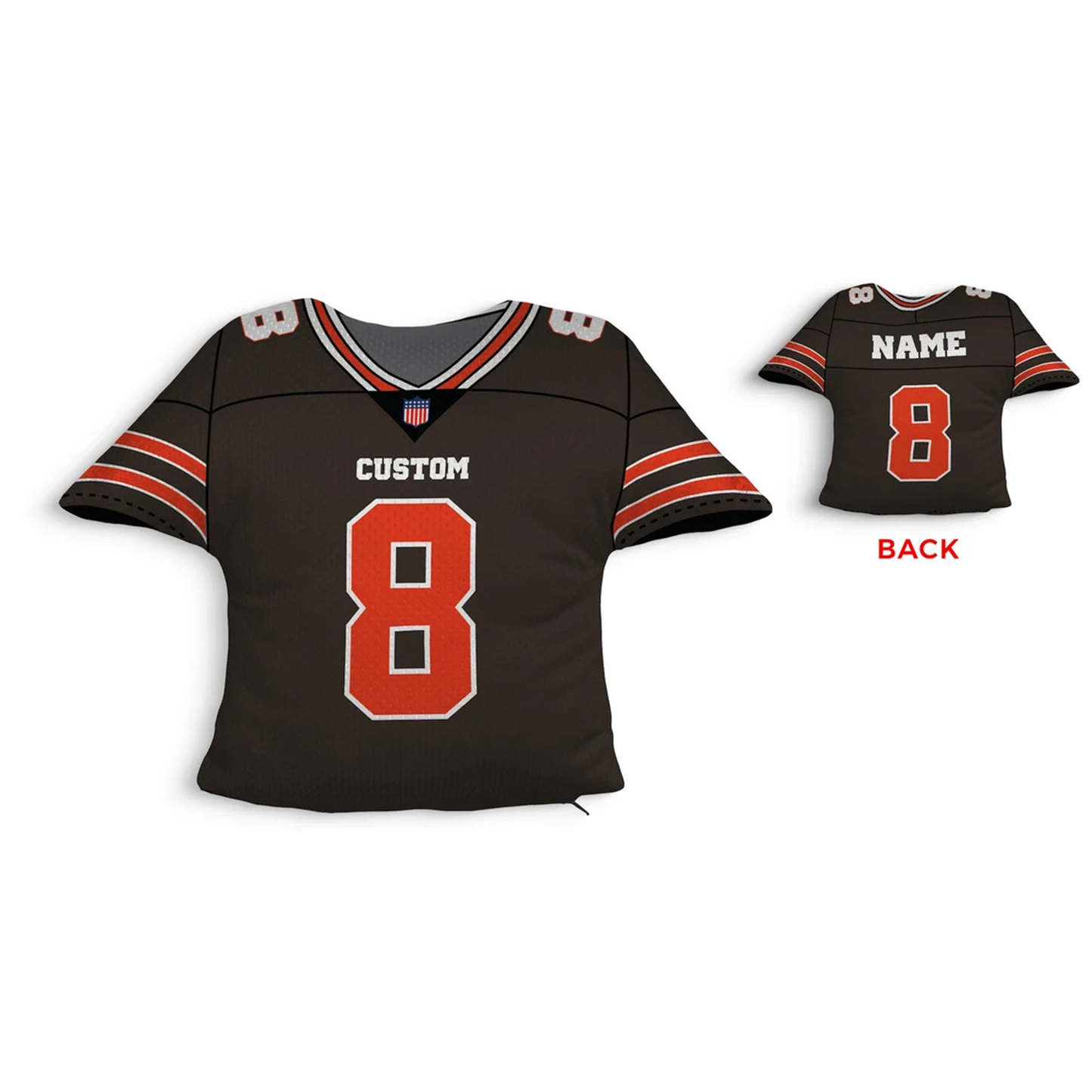 Custom football jersey pillow in black & red as personalised birthday gift for fans
