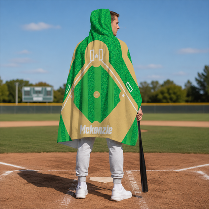 Custom name hooded wearable blanket in baseball field Minky fleece for players
