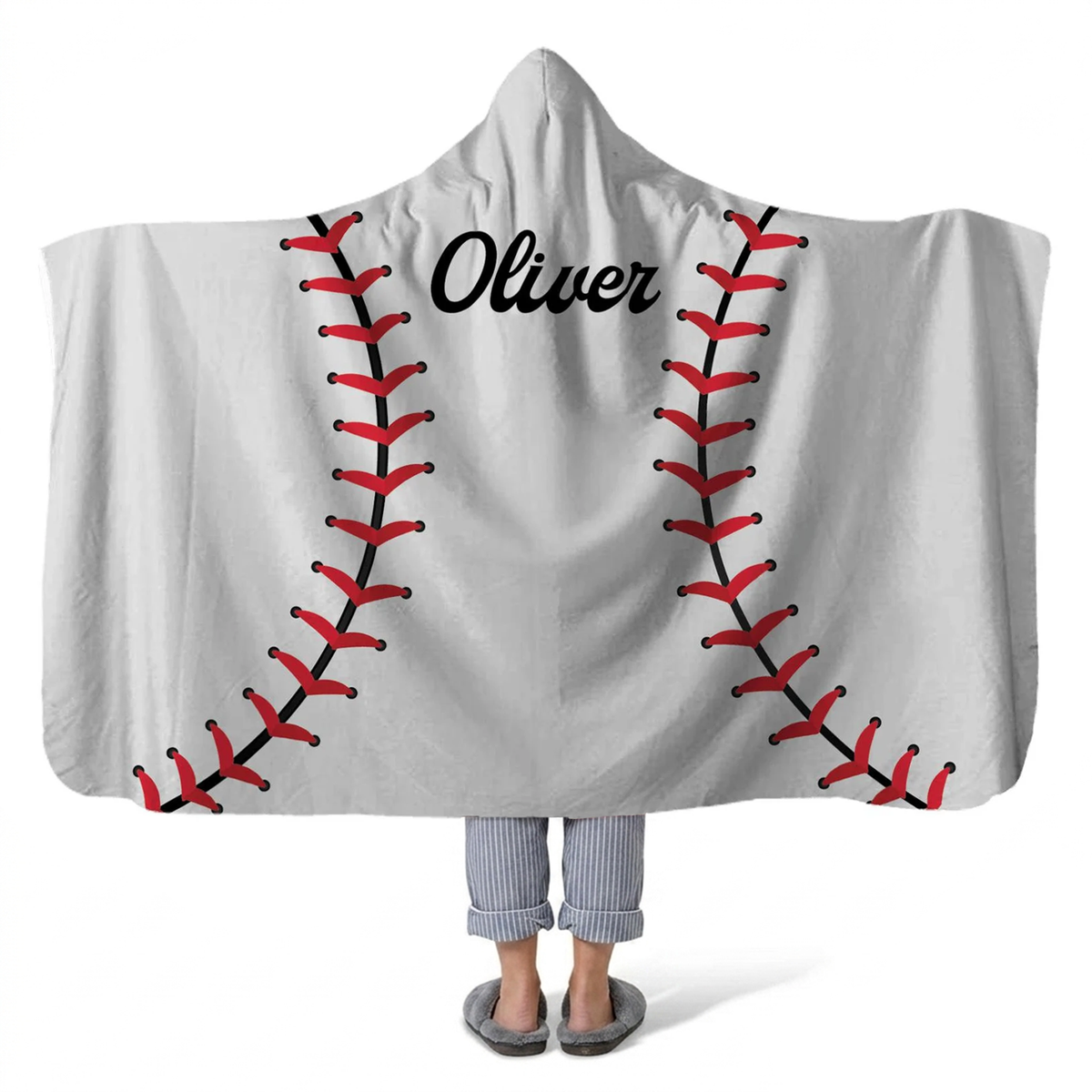 Baseballs personalized hooded fleece blanket with custom name for players and fans
