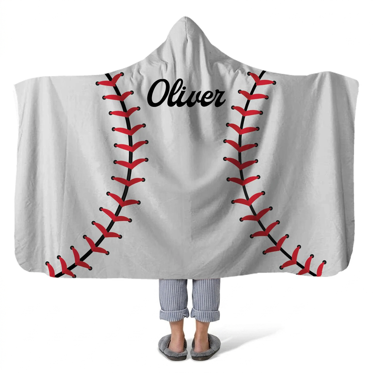 Baseballs personalized hooded fleece blanket with custom name for players and fans

