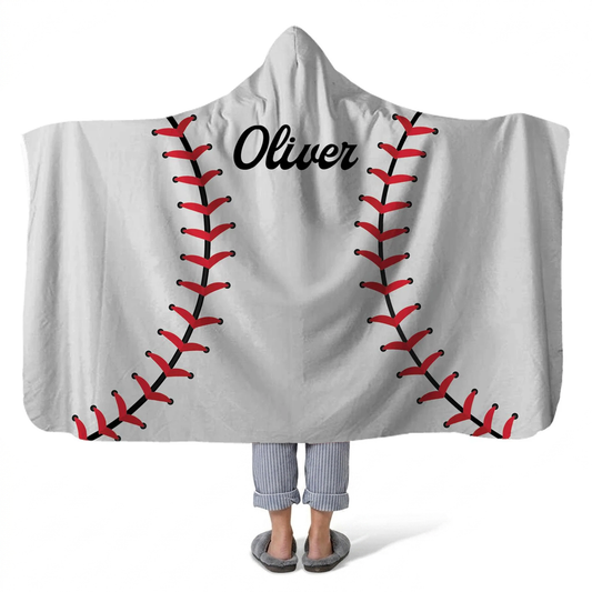 Baseballs personalized hooded fleece blanket with custom name for players and fans
