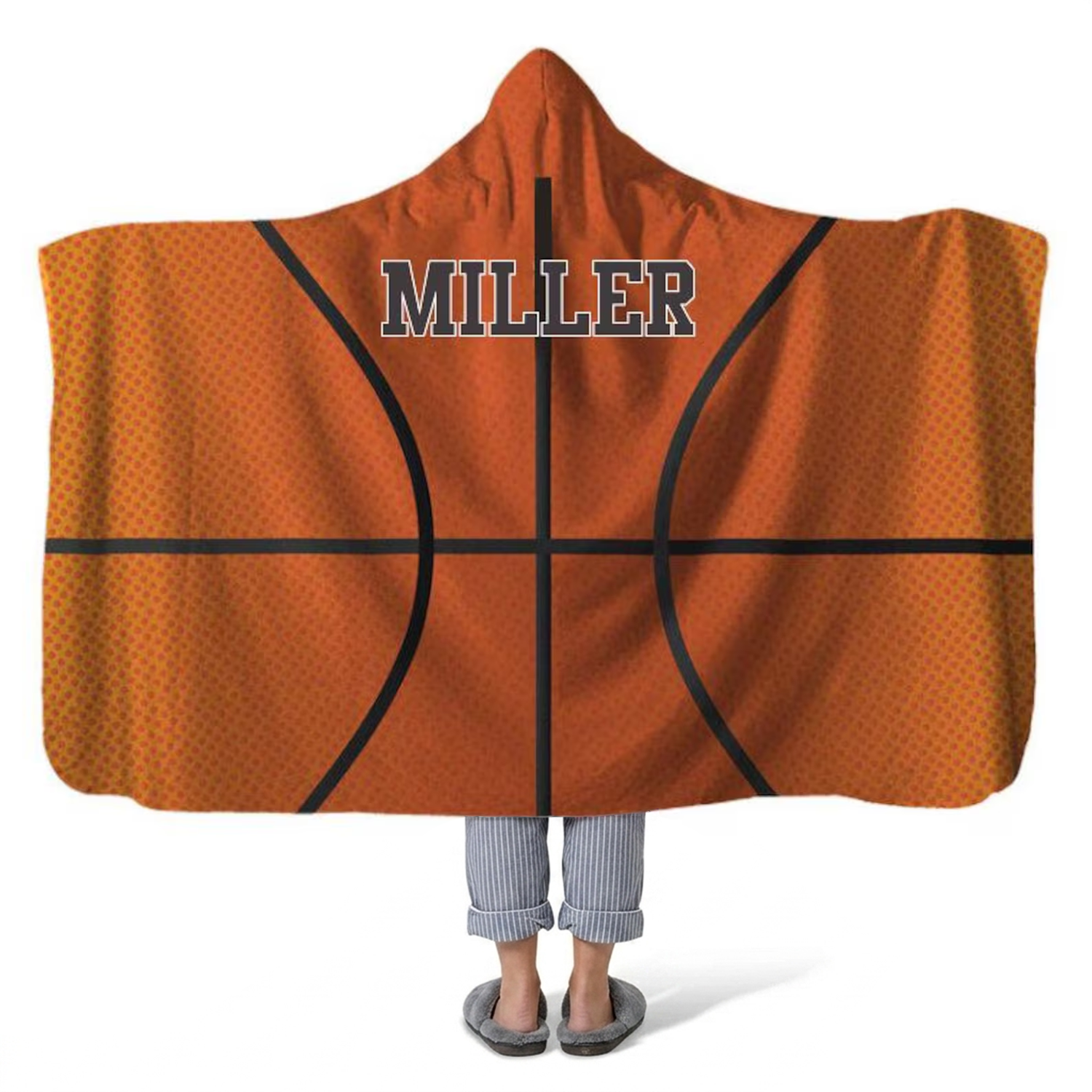 Basketball personalized hooded fleece blanket with custom name for players and fans
