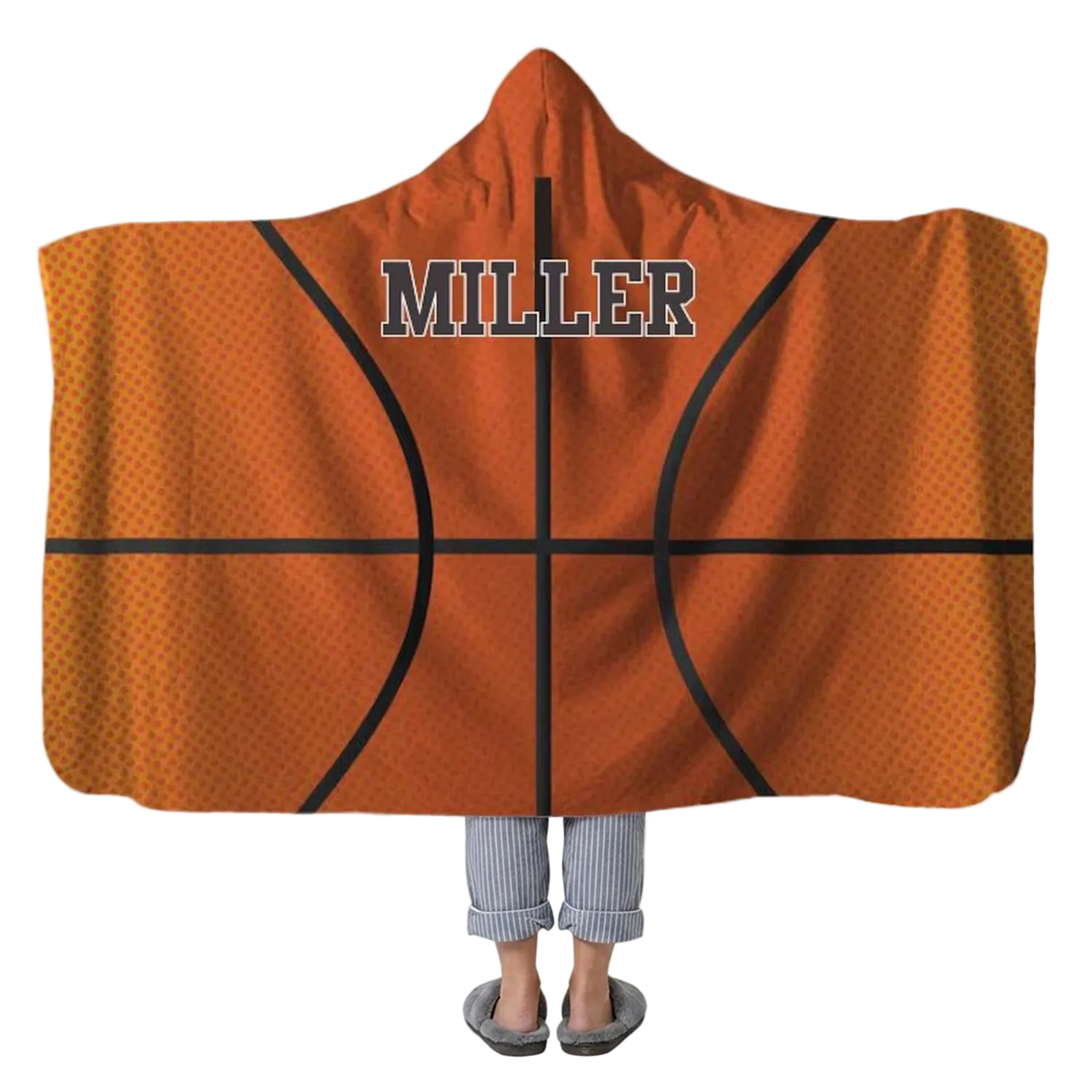 Basketball personalized hooded fleece blanket with custom name for players and fans
