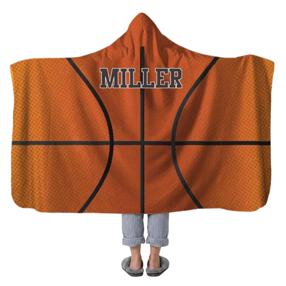 Basketball personalized hooded fleece blanket with custom name for players and fans
