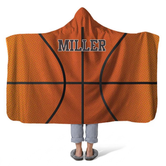 Basketball personalized hooded fleece blanket with custom name for players and fans
