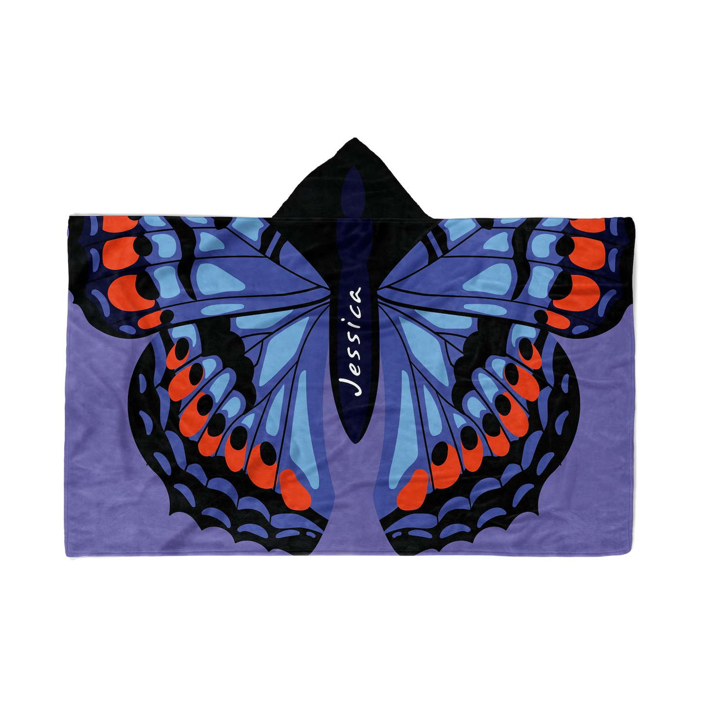 Custom name hooded wearable blanket in butterfly flame Minky fleece vibrant design
