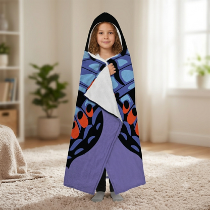 Teen wearing personalized butterfly flame wings hooded blanket as birthday gift
