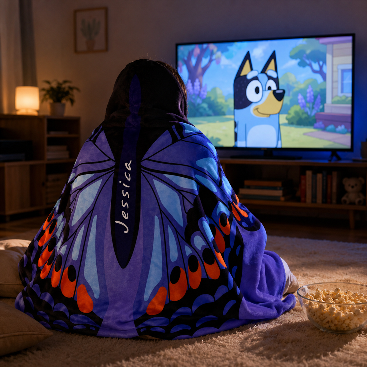 Personalized butterfly flame hooded blanket as unique gift for teens and young adults
