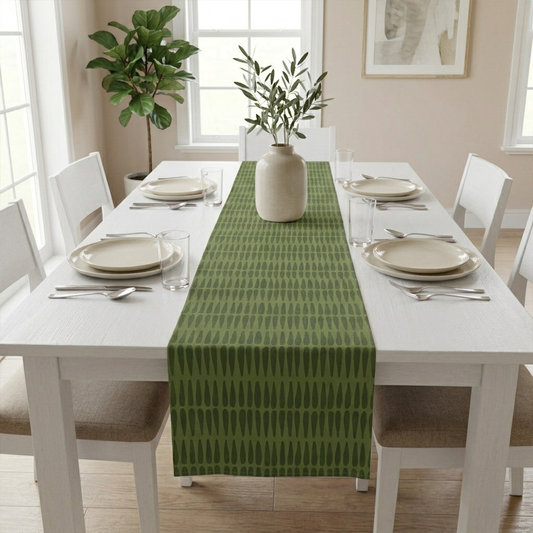 Green Tribal Cotton Table Runner | Boho Dining Decor for Home and Entertaining