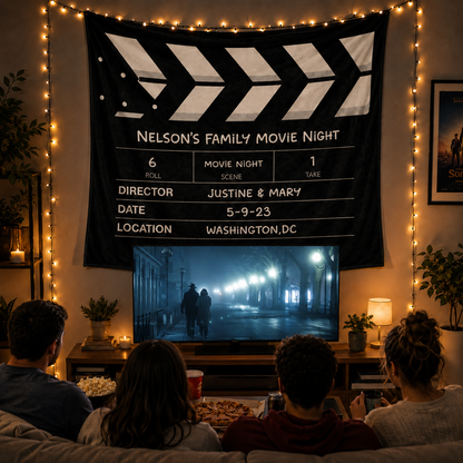 Custom name on movie night polyester fleece throw blanket for home cinema lovers
