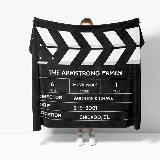 Directors cut movie night personalized throw blanket with custom name for film lovers
