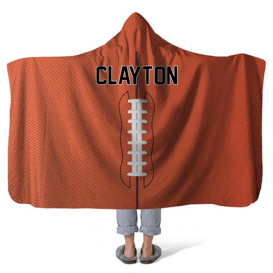 Football personalized hooded fleece blanket with custom name for players and fans
