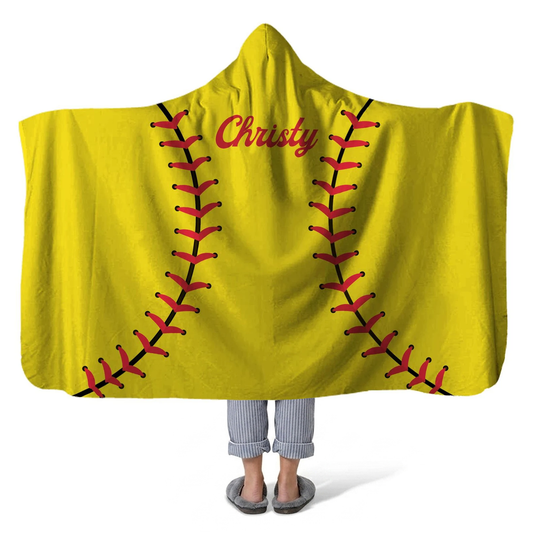 Softball personalized hooded fleece blanket with custom name for players and fans
