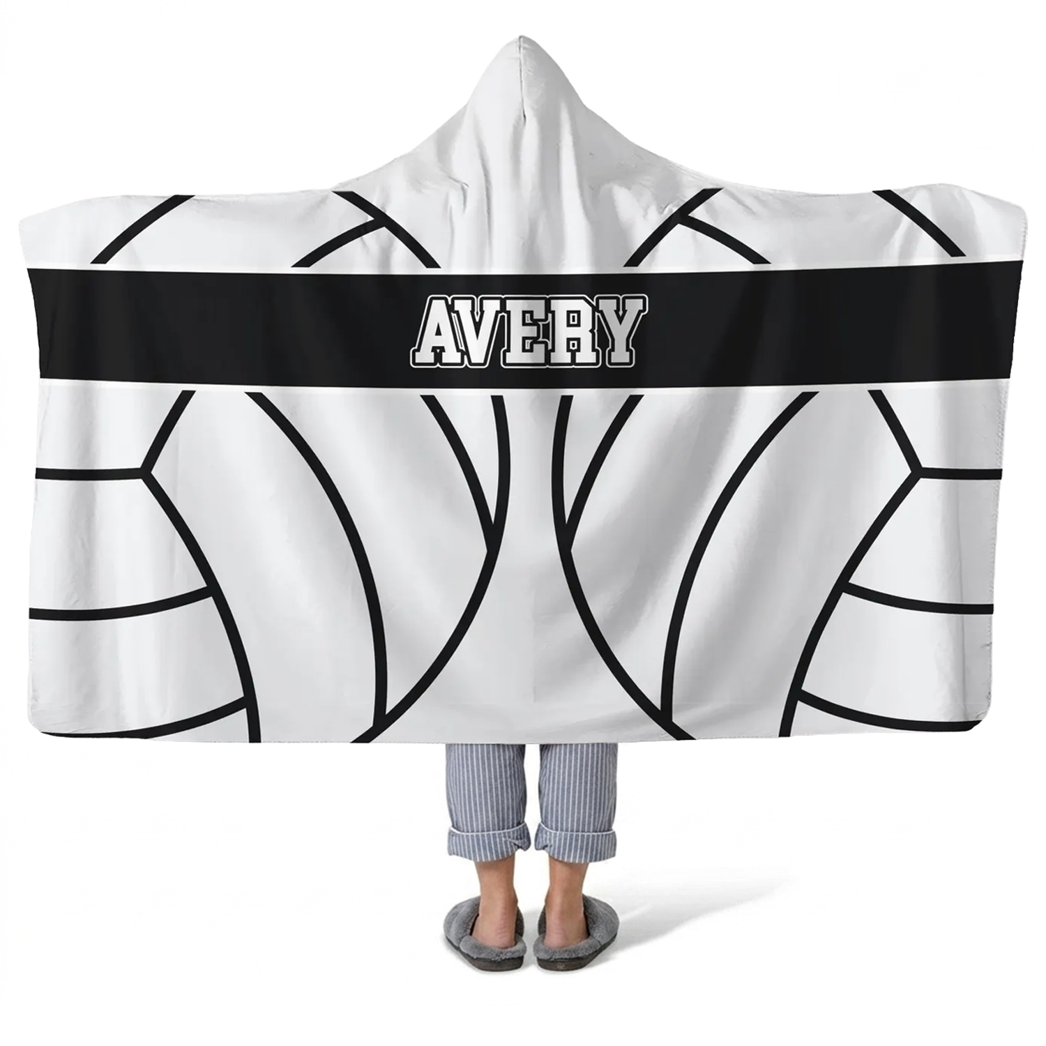 Volleyball personalized hooded fleece blanket with custom name for players and fans

