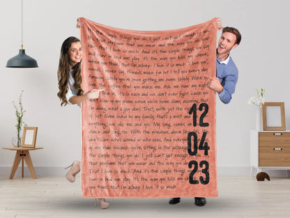 Personalized Song Lyrics Throw Blanket | Custom Music Gift for Couples and Music Lovers