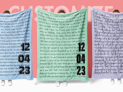 Personalized Song Lyrics Throw Blanket | Custom Music Gift for Couples and Music Lovers