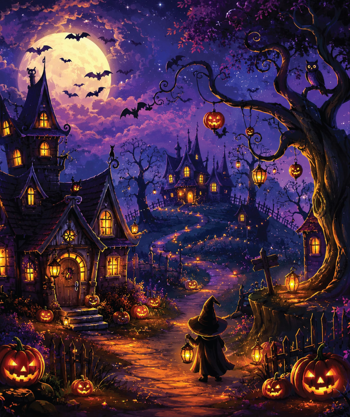 Haunted House and Witch Halloween Throw Blanket for Spooky Fall Home Decor