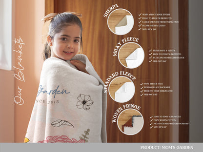 A picture showing a little girl wrapped in the blanket, also showcasing the different qualities of the product.