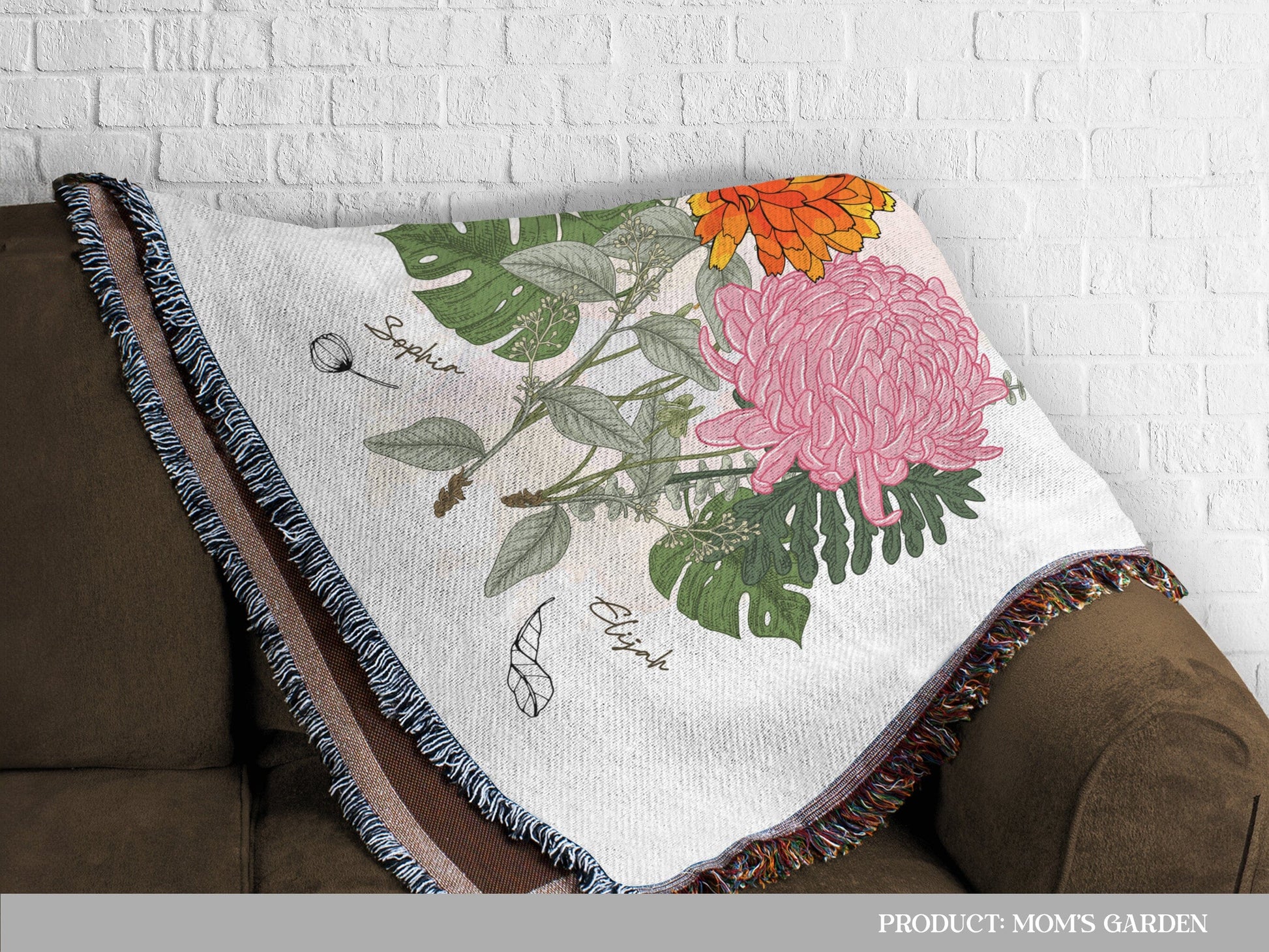 A woven blanket lying on the living room couch