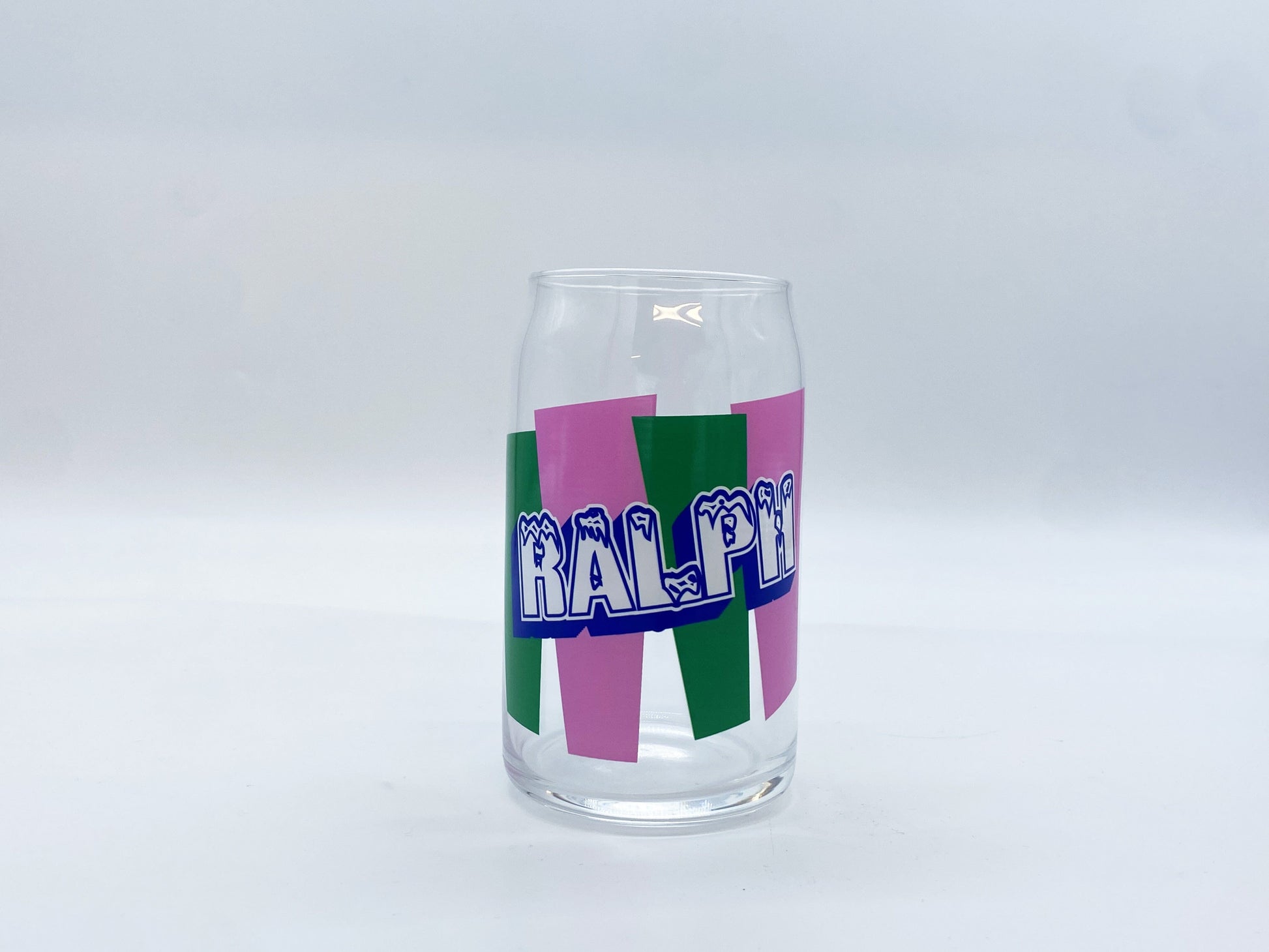 Movie Theater Slushie Inspired Glass Can Glass Tumbler Sam + Zoey Pink and Green 