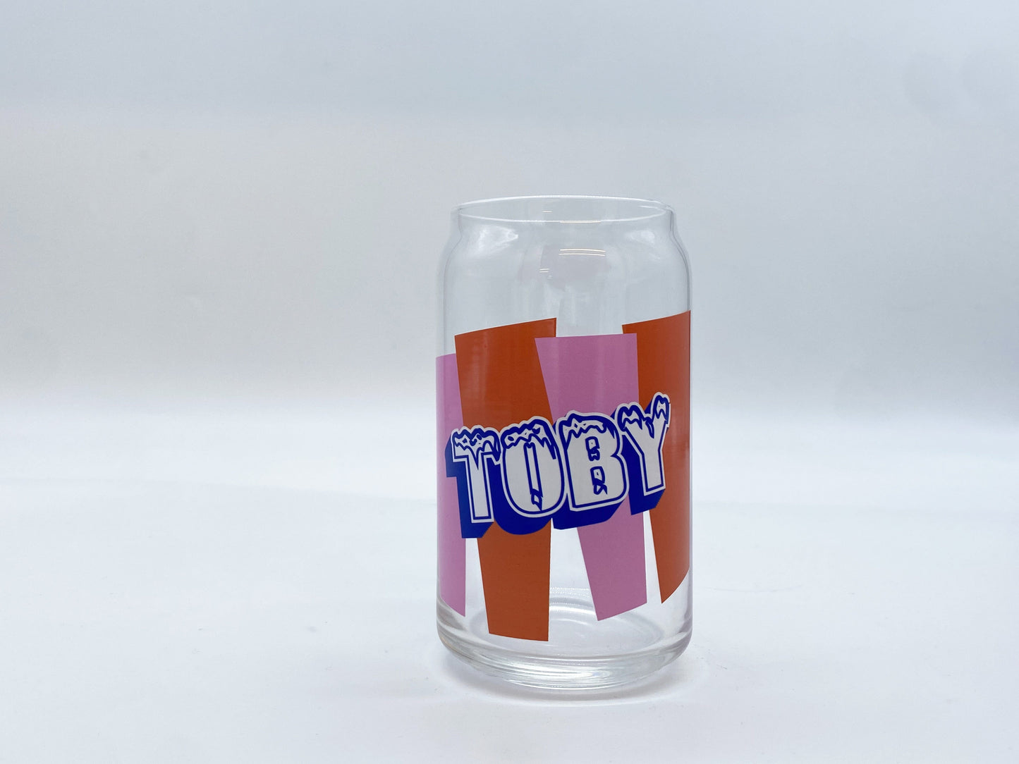 Movie Theater Slushie Inspired Glass Can Glass Tumbler Sam + Zoey Pink and Orange 