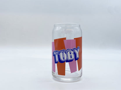 Movie Theater Slushie Inspired Glass Can Glass Tumbler Sam + Zoey Pink and Orange 