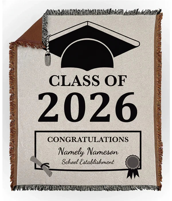 Custom Woven Class of 2026 Throw Blanket – Graduation Gift with Personalized School Name