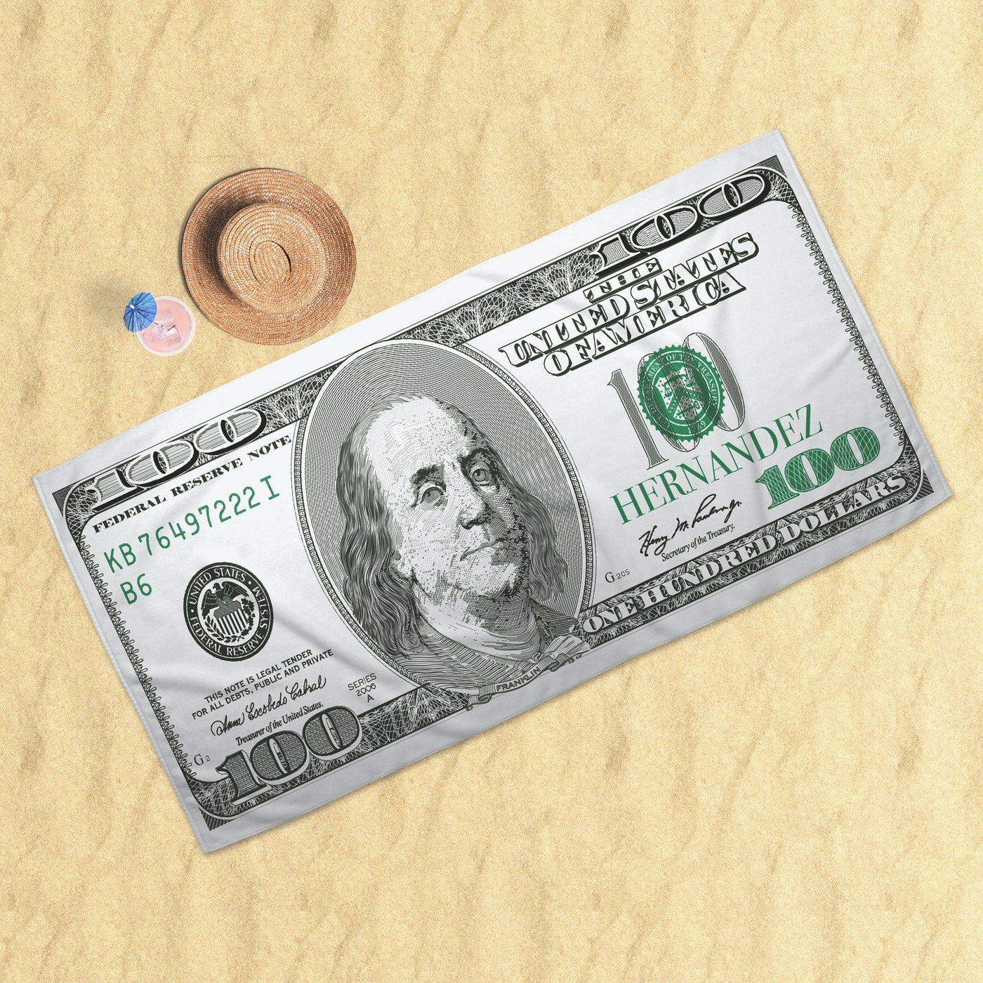Beach Towel: Hundred Dollar Bill | Sam + Zoey   Beach Towel Sam + Zoey