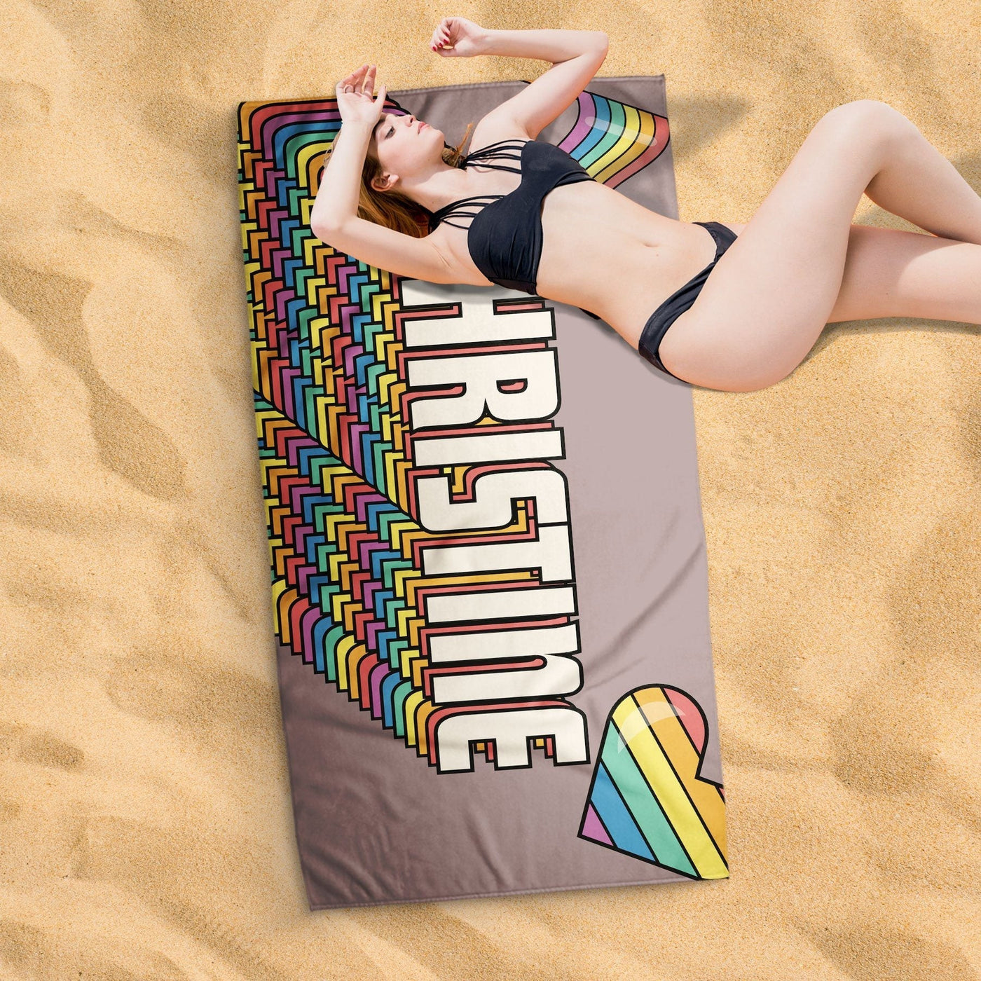 Retro Rainbow Heart | Sam + Zoey Custom Beach Towel Sam + Zoey