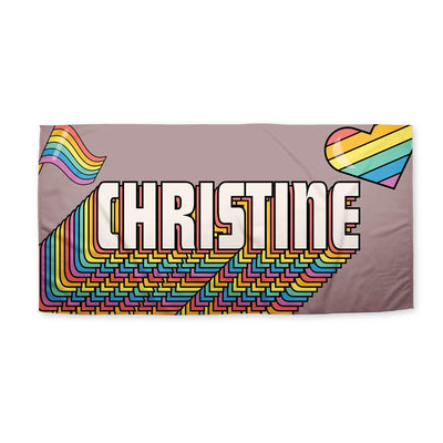 Retro Rainbow Heart | Sam + Zoey Custom Beach Towel Sam + Zoey