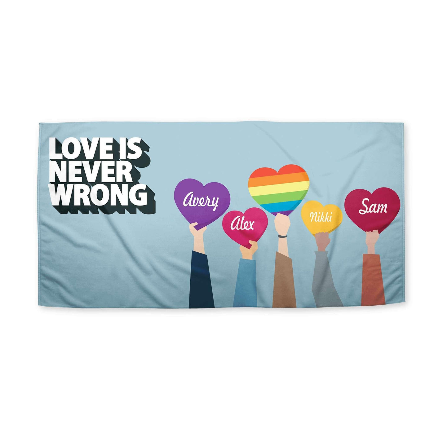 Beach Towel: Love is Never Wrong LGBTQ Pride Beach Towel Sam + Zoey  Sam + Zoey