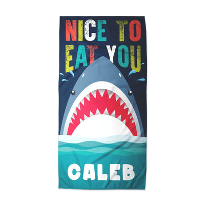Beach Towel: Nice To Eat You Shark | Sam + Zoey   Beach Towel Sam + Zoey